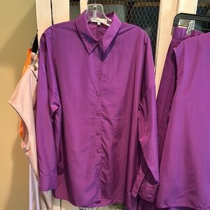 Tibi sporty nylon long sleeve cocoon shirt in purple, M, EUC $100